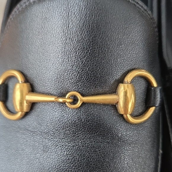 Gucci Black Leather Slip-On Loafers with Gold Detail